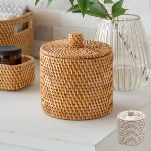トイレットペーパーケース かご 籠 ボックス ケース ラタン 籐 ホワイト ナチュラル 約 W 14cm D 14cm H 15.5cm 13981