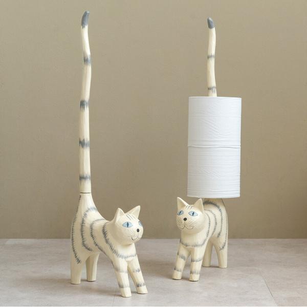 トイレットペーパーホルダー 猫 ネコ 尻尾 バリ島 オフホワイト 13988