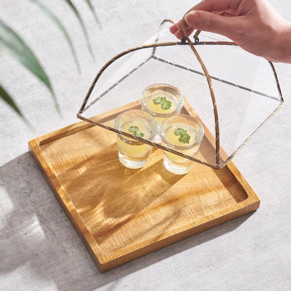 フード カバー 木製 ウッド 竹 バンブー トレイ トレー 食卓 ディッシュ テーブル 収納 ネット...