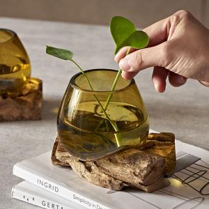 プランター オブジェ 木製 ウッド ガラス デコ...の商品画像