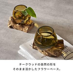 プランター オブジェ 木製 ウッド ガラス デ...の詳細画像1