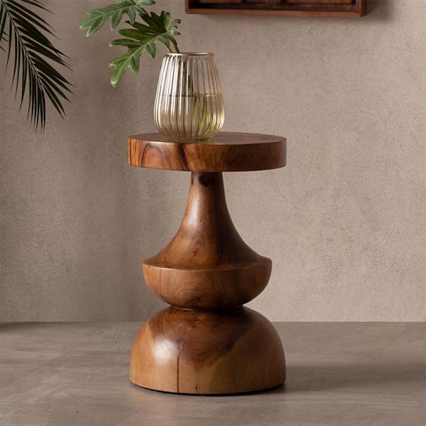 スツール 木製 丸 丸椅子 天然木 サイドテーブル おしゃれ モンキーポッド ウッドスツール フラワ...