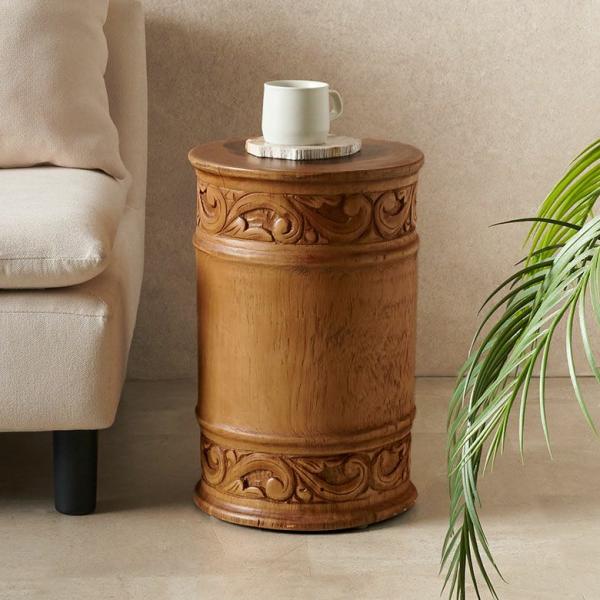 スツール 丸 椅子 木製 サイドテーブル スワールウッド 天然木 ウッド 丸太 彫刻 無垢 テーブル...