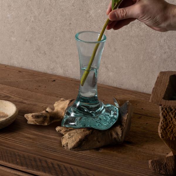 花瓶 一輪挿し ガラス 古木 フラワーベース ミニ花瓶 小さい 水耕栽培 細い 一点もの 天然木 ジ...