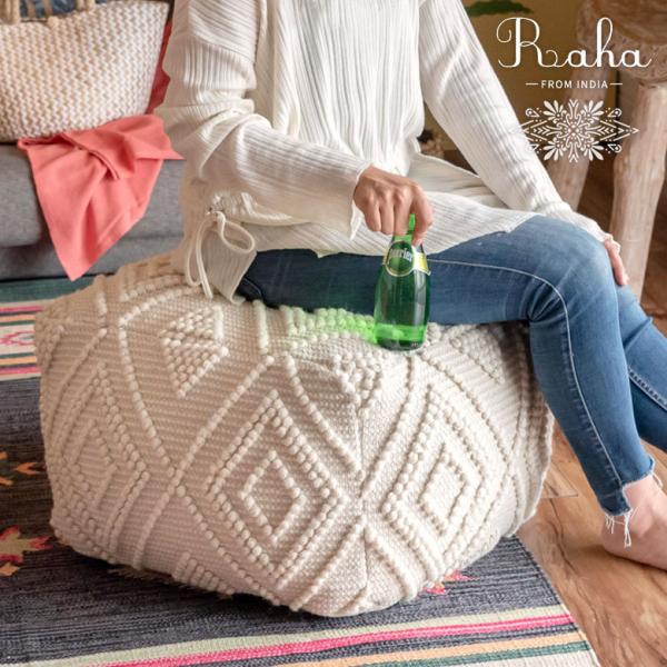 プフ クッション オットマン スツール ホワイト 白 raha W 55cm D 55cm H 37...