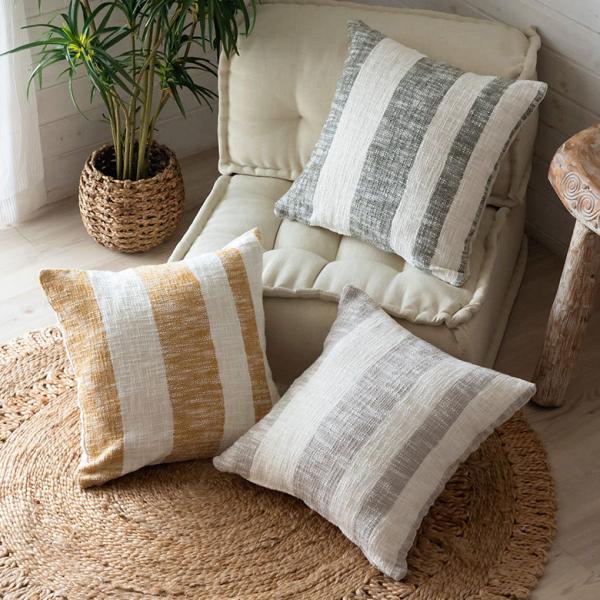 メール便対応 クッションカバー コットンウーブン 45×45cm ボーダー柄 インド 34482