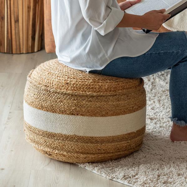 プフ スツール オットマン プーフ フロアスツール ラウンド ジュート 径約51cm 高さ約40cm...