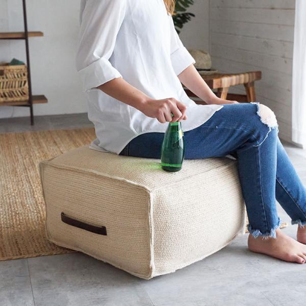 プフ スツール オットマン プーフ フロアスツール 四角 スクエア ホワイト 白 コットン 綿 W5...