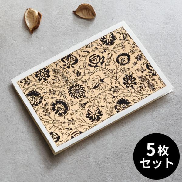 メール便対応 ギフトカード 花柄 黒×ゴールド インド 見開き 2つ折り 長方形 15.2cm 10...