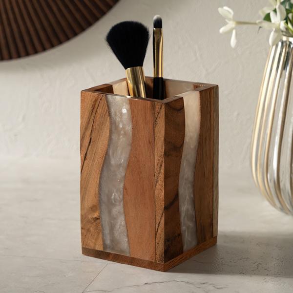 ペン 立て スタンド ケース ウッド 木製 レジン 約 高さ 12cm カトラリー ツール リモコン...