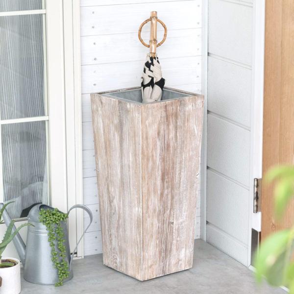 傘立て スリム 角型 古木風仕上げ 木製 ホワイトウォッシュ W 約 24.5cm D 24.5cm...