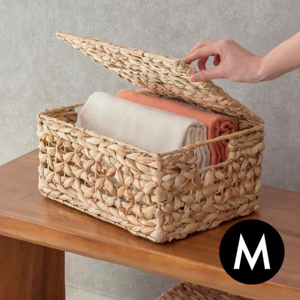 かご バスケット ウォーターヒヤシンス Mサイズ ふた付き 蓋付き 約 W 33cm D 26cm ...