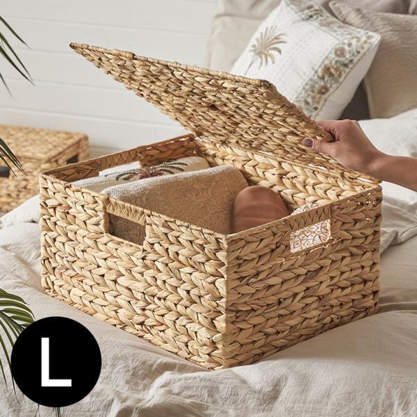 かご バスケット ウォーターヒヤシンス Lサイズ ふた 付き 収納 荷物 衣類 ハンドル 持ち手 ナ...