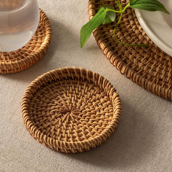 コースター ラタン 籐 約 直径 10cm トレイ トレー 小物 入れ 置き アクセサリー ピアス ...