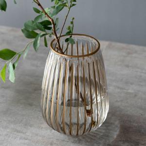 フラワーベース クリア ガラス 花瓶 Mサイズ 約 W 19cm D 19cm H 27cm マット アンティーク ゴールド 66984