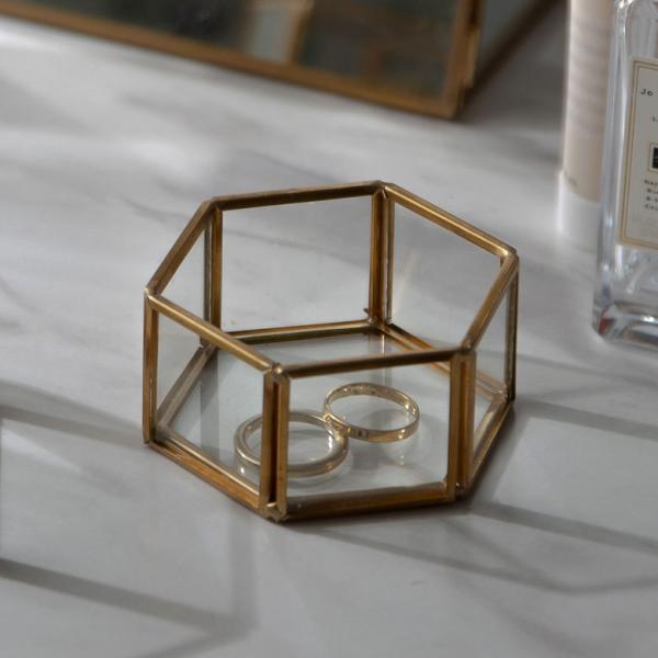 アクセサリーケース ガラスと真鍮 ガラスケース アクセサリー収納 六角形 Sサイズ 67049