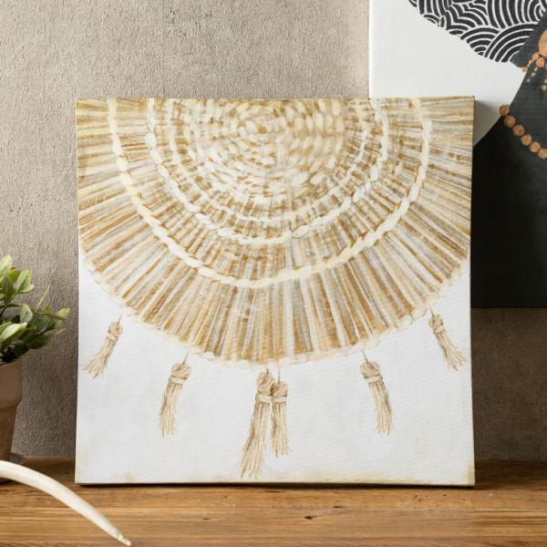 アートパネル プリミティブ タッセル柄 ベージュ キャンバス ポスター インテリア 絵画 エスニック...