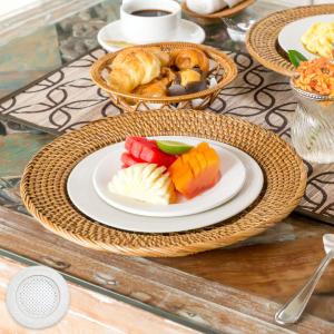 プレートトレイ アンダープレート プレート トレイ ラタン 籐 ホワイト ナチュラル 円 サークル 約 W 30cm D 30cm H 3cm 7552
