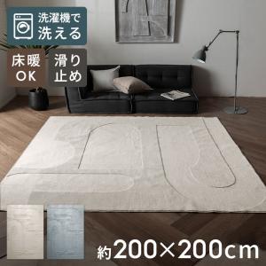 ラグ 約200×200cm 洗える 滑り止め おしゃれ 洗濯機 薄手 床暖房対応 ホットカーペット対応 オールシーズン ラグマット カーペット グレー 84416-200x200
