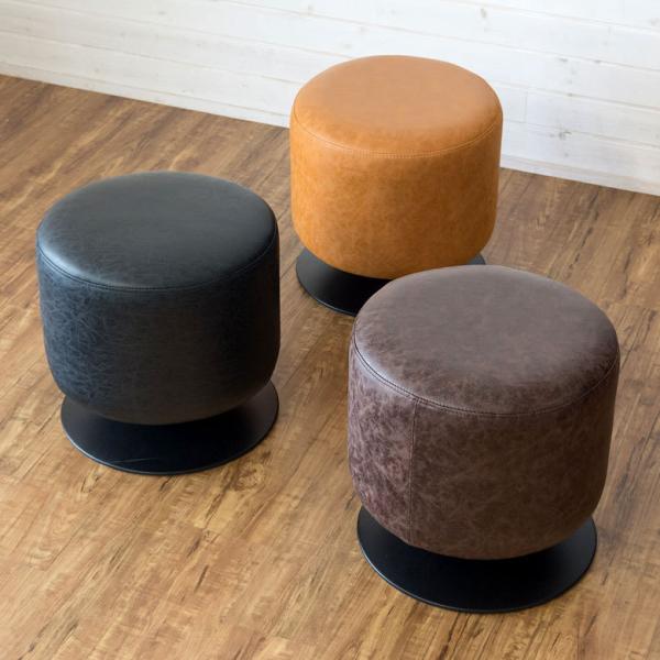 スツール 円形 ラウンド 合皮 360度 回転 黒 キャメル ブラウン 91293