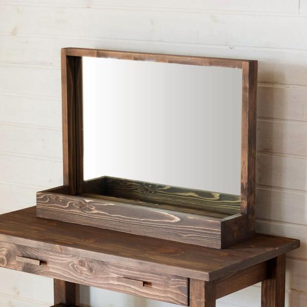 ミラー 鏡 立て掛け 収納付き 木製フレーム 幅60cm [91300]【 鏡台 飛散防止ミラー 天...