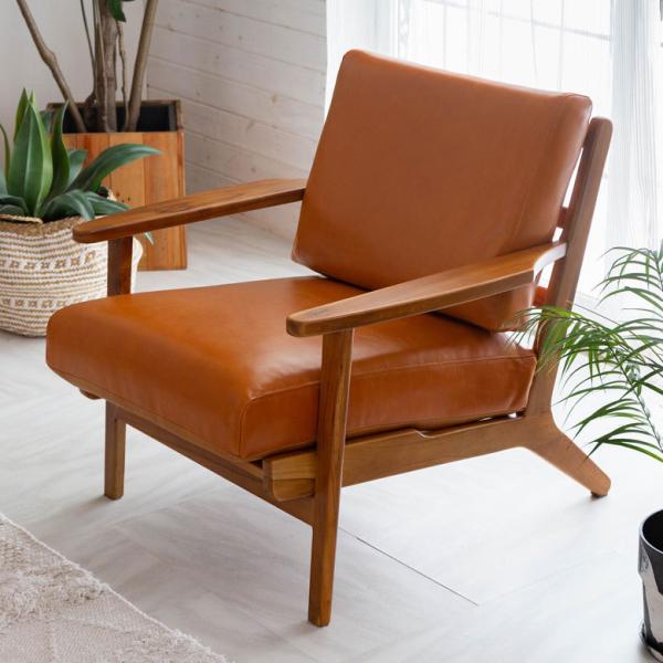 ソファ 1人掛け 本革 木 幅 69cm キャメル ブラウン 91480