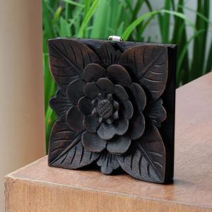 壁掛け レリーフ 木枠付き ハイビスカス A アートパネル 花 おしゃれ