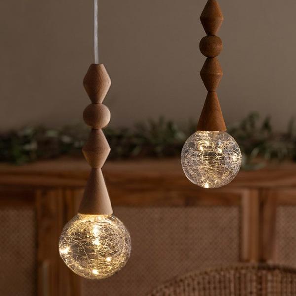 ペンダントライト LED 北欧 吊下げ照明　照明器具 1灯 ガラス ウッド 木製 ナチュラル モダン...