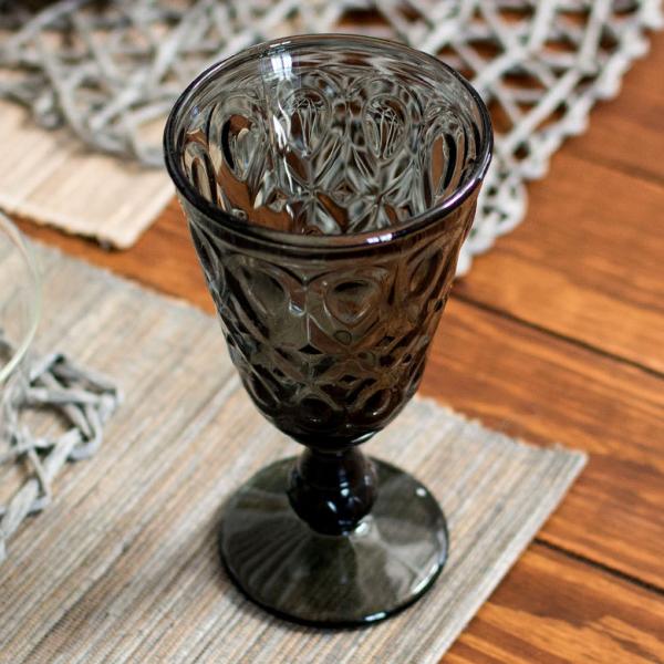 グラス 脚付き ダイヤモンドカット ガラス製 230cc　ワイン グレー 98301