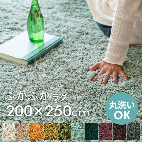 洗えるシャギーラグマット 強力滑り止め付き 約200×250cm A100-200x250