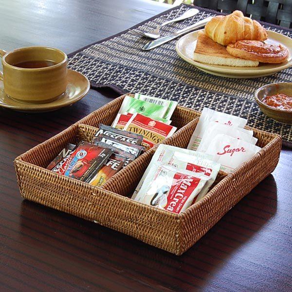 アタ 編まれた 4分割の四角い収納 トレイ Hタイプ 2418