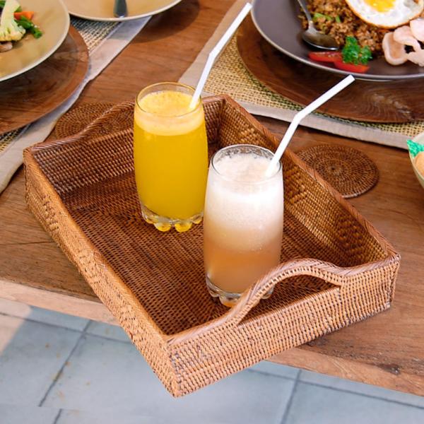 アタ 編まれた お盆トレイ型 バスケット B 2722