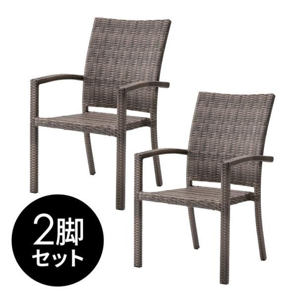 2脚セット チェア ダイニングチェア ガーデンチェア 肘付き ラタン調 set-91261