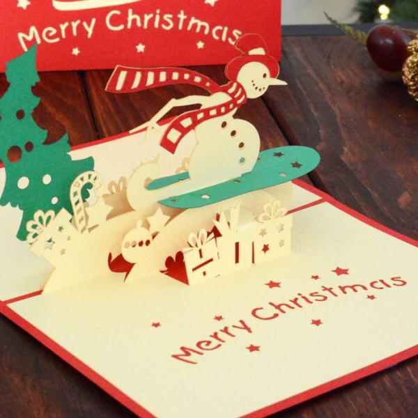 メール便対応 ポップアップクリスマスカード 雪だるま vn50912