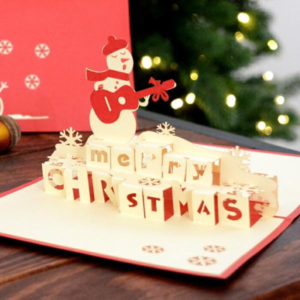 メール便対応 ポップアップクリスマスカード ギターを弾く雪だるま vn51104