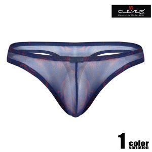 メンズTバック CLEVER/クレバー CALIPSO THONG Blue 透け シースルー メッシュ 男性下着 パンツ ローライズ 立体縫製