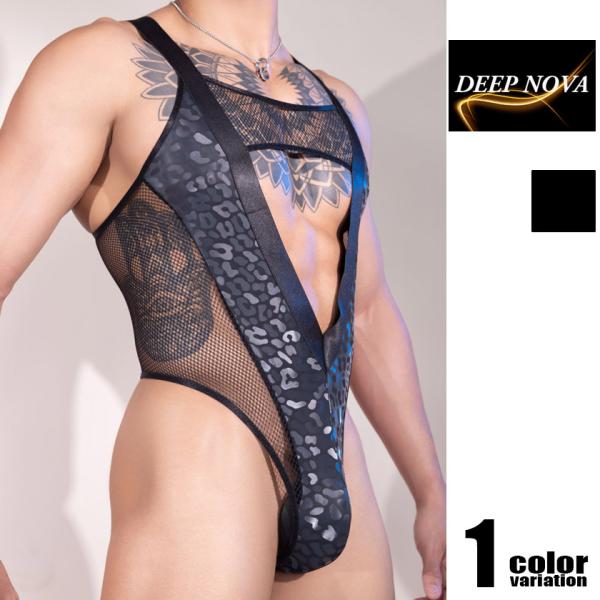 DEEP NOVA/ディープノバ  レオパード柄 センターオープン ボディスーツ メッシュ 透け 男...