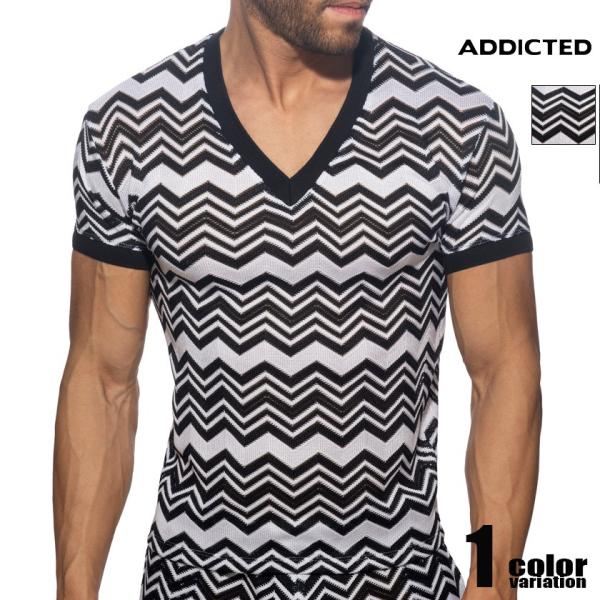 ADDICTED/アディクティッド ISPARTA V-NECK T-SHIRT Vネック 半袖 柄...