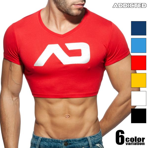 トップスADDICTED アディクティッド CROP AD TOP 薄手ソフト生地 ヘソ出し Vネッ...