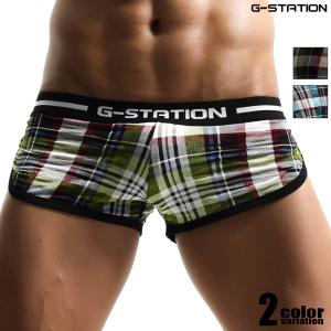 ショートトランクス　メンズ　男性下着　G-Station ジーステーション マドラスチェック 薄手 微細メッシュ　ローライズ　パンツ ホワイトデー