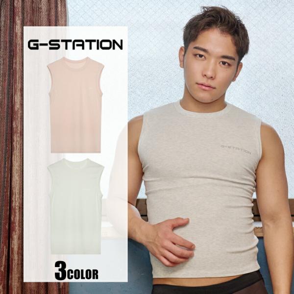 タンクトップ G-Station ジーステーション ソフトタッチ 肩幅広 縦リブ クルーネック 丸襟...
