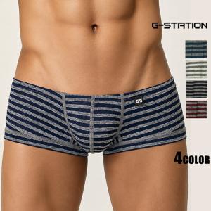 メンズボクサーパンツ  G-Station/ジーステーション  グレーボーダー ショート丈 スクエアボクサー 横縞 縞 立体縫製  男性下着｜ASIANCLOSET