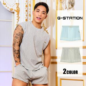 G-Station しわ加工 ストライプ柄 ショ...の商品画像