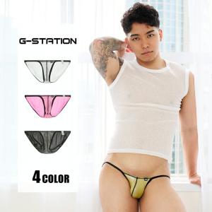 メンズビキニ G-Station/ジーステーション ハイカットレッグ ホログラムドット 光沢 キラキラ サイドストリング 立体縫製