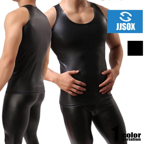 タンクトップ メンズ JJSOX/ジェージェーソックス メンズ　セクシー フェイクレザー  メンズ ...