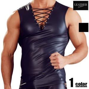 Leather collection/レザーコレクション wild Tank フェイクレザー Vネック マッスルタンクトップ マ ホワイトデー｜asian-closet