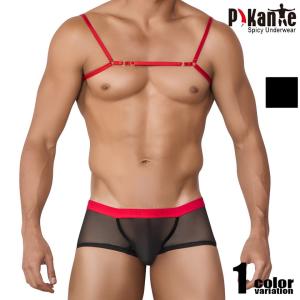 メンズボクサー Pikante/ピカンテ SENSATION BOXER 紐ハーネス付き シースルー メッシュ ボクサーパンツ 男性下着