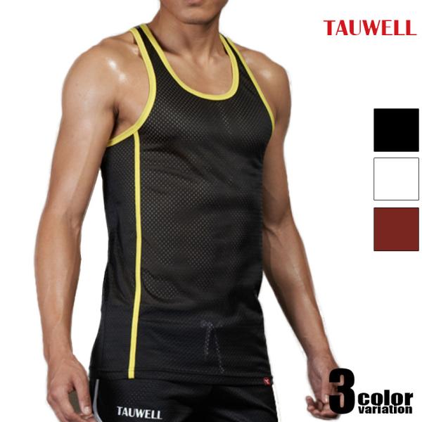 トップスTAUWELL タオウエール ソフト微細メッシュ タンクトップ 袖なし ノースリーブ スリー...