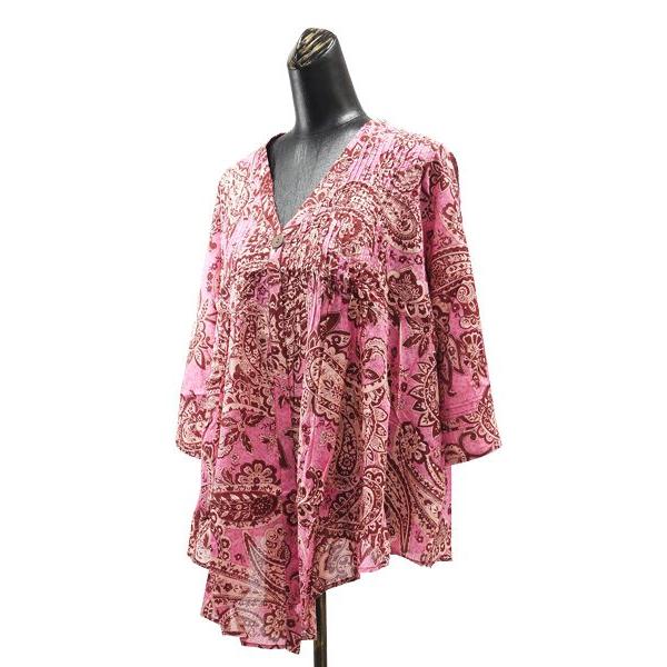 ブラウス / ペイズリー柄 / ５分袖 / エスニック刺繍 / インド製 /メール便対応 /BL-0...