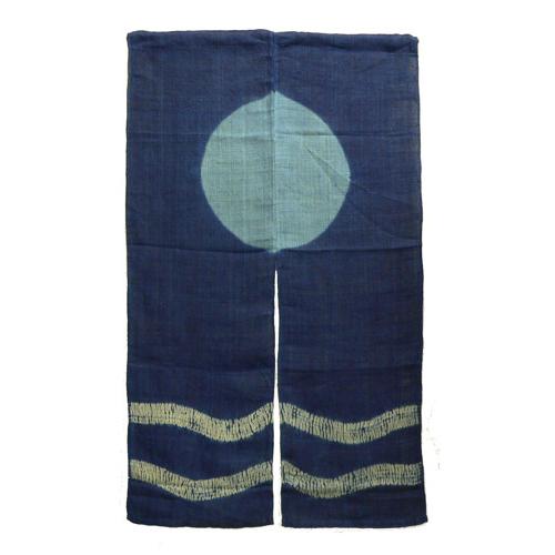 青い月と波の模様が風流な麻のれん。(約90cm×約150cm) / C-JN-R8